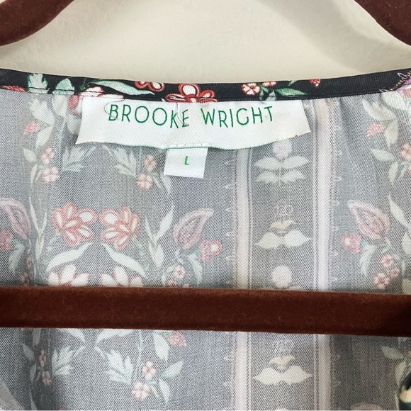 Brooke Wright Floral Long Ballon Sleeves Split Neck Willow Top Size L - Picture 3 of 8